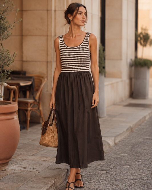 Vestido Mix Riscas saia lisa com bolso