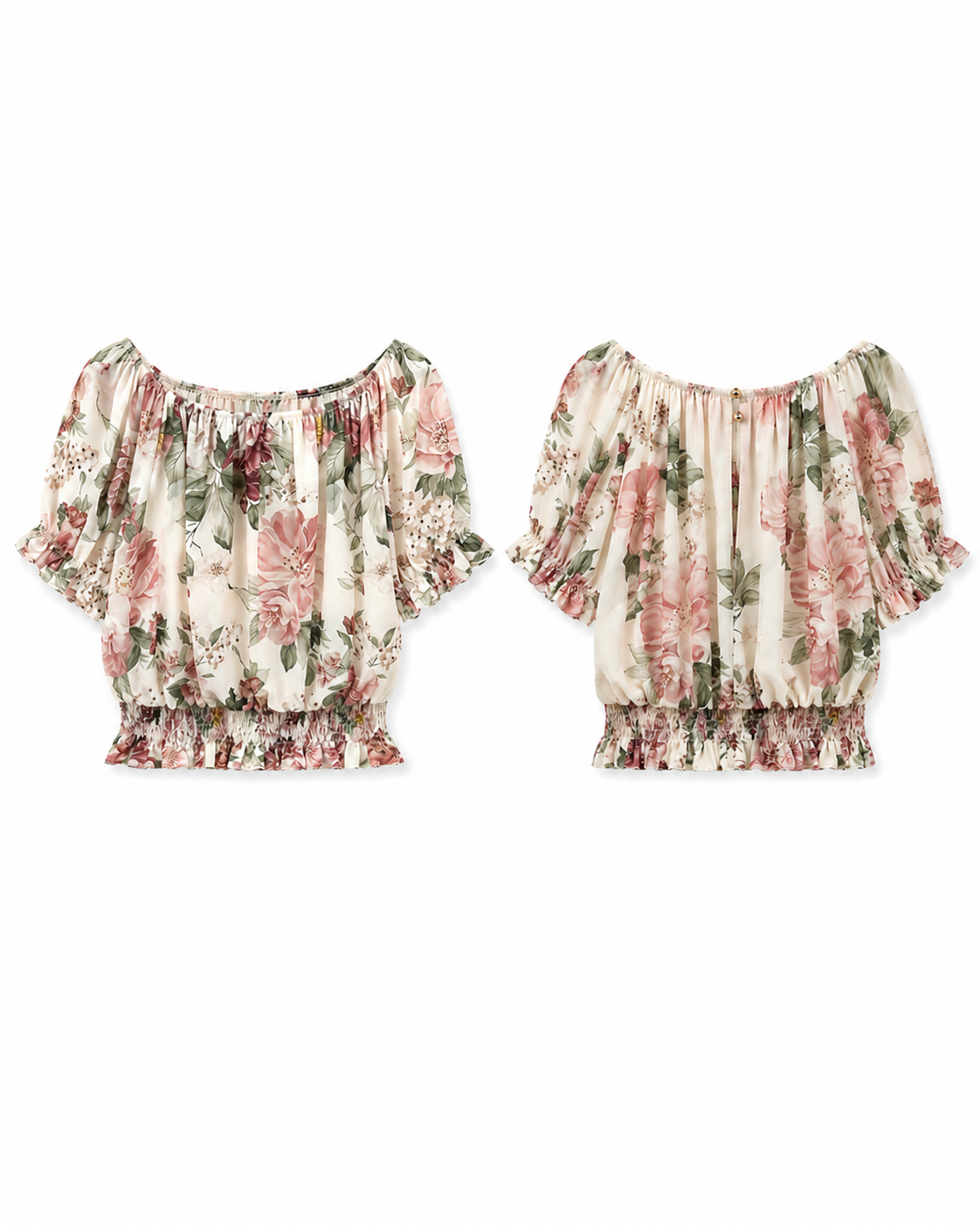 Top Decote Elasticos Flores