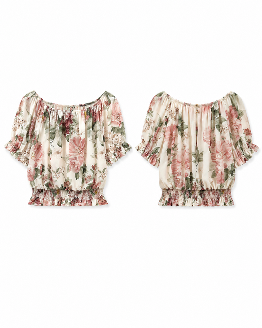 Top Decote Elasticos Flores