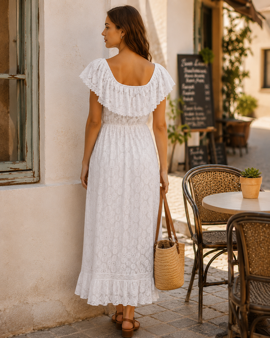 Vestido Renda Decote Barco