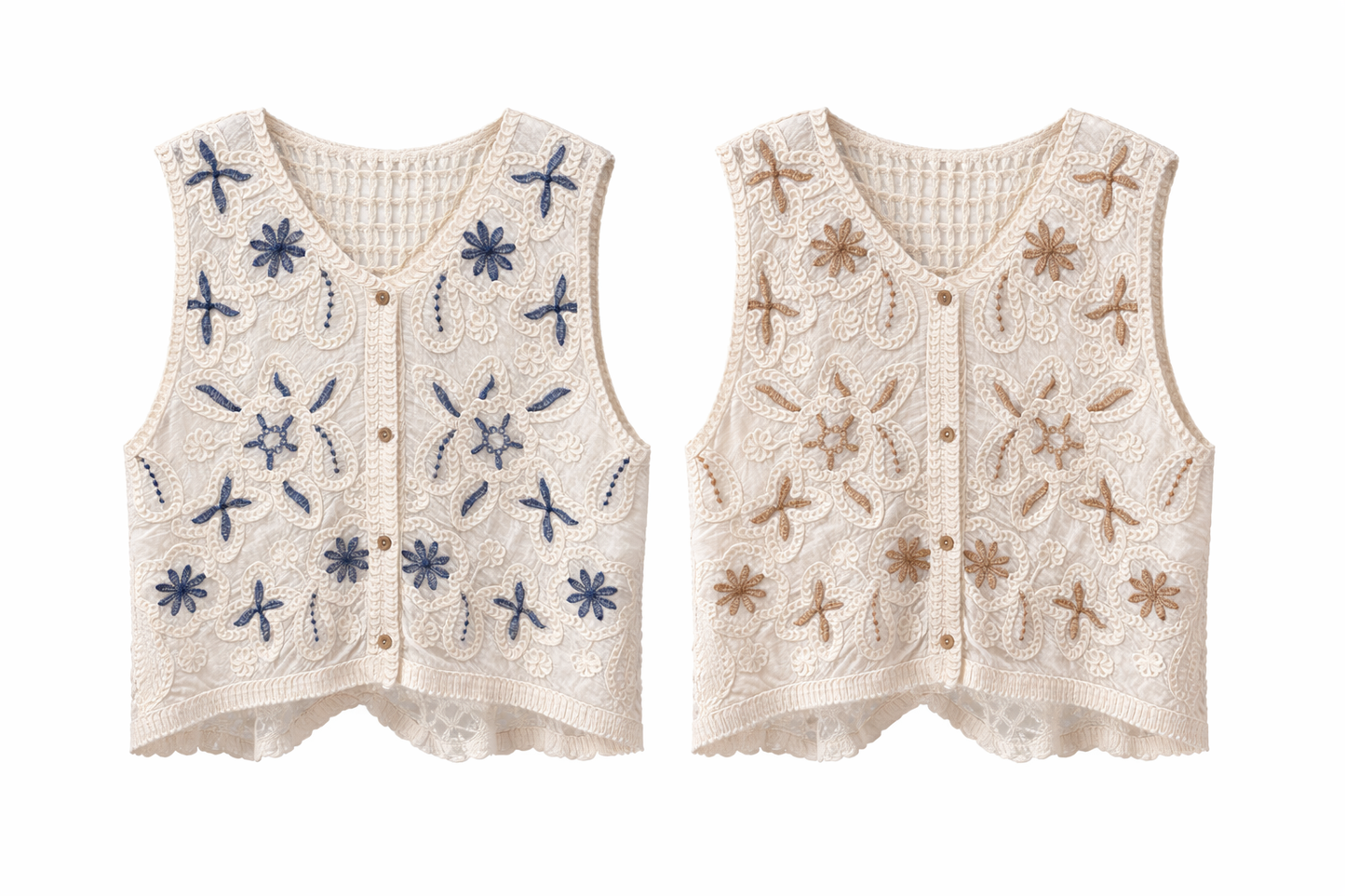Colete tricot com flores bordadas