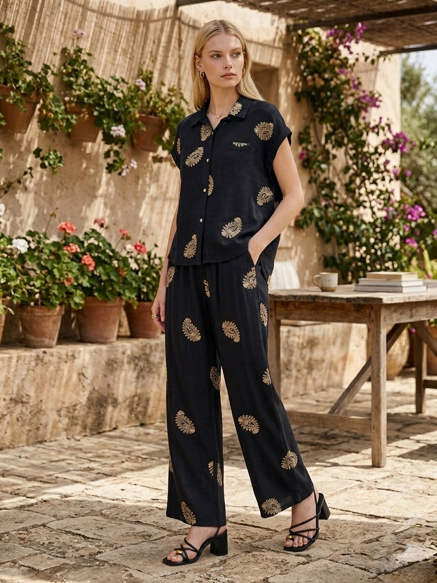 Conjunto alinhado cornucopias lurex