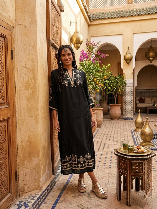 Vestido Tunica Bordado Manga Etnico