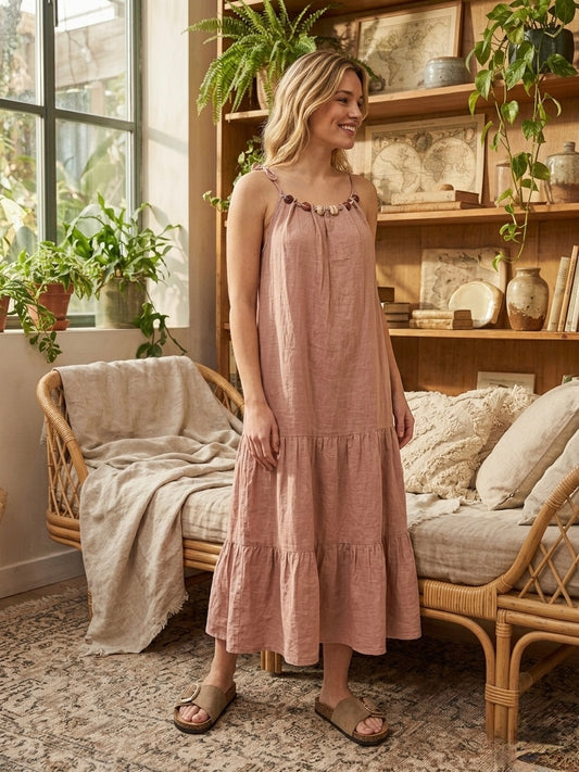 Vestido Liso Aplic Conchas