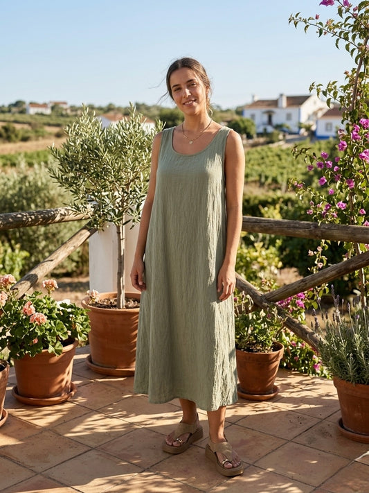 Vestido Riscado Largo Atilho Costas