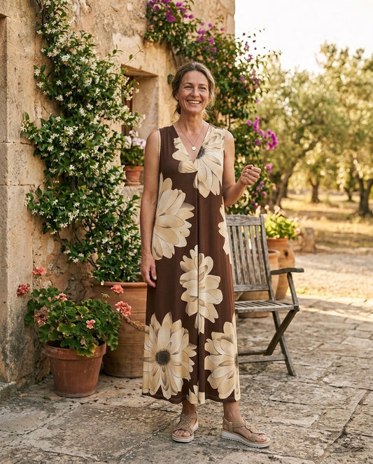 Vestido prega flores grandes MF