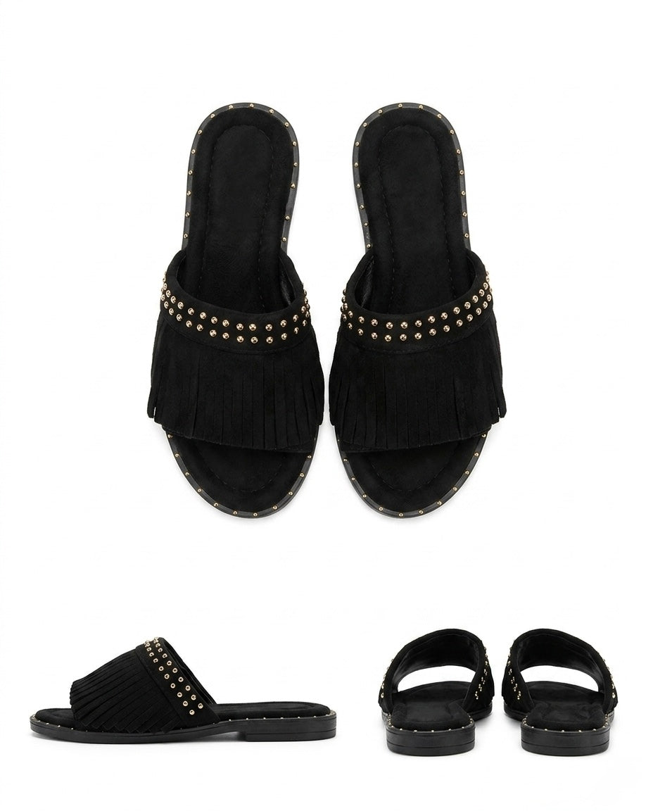 Sandalia franjas com tachas