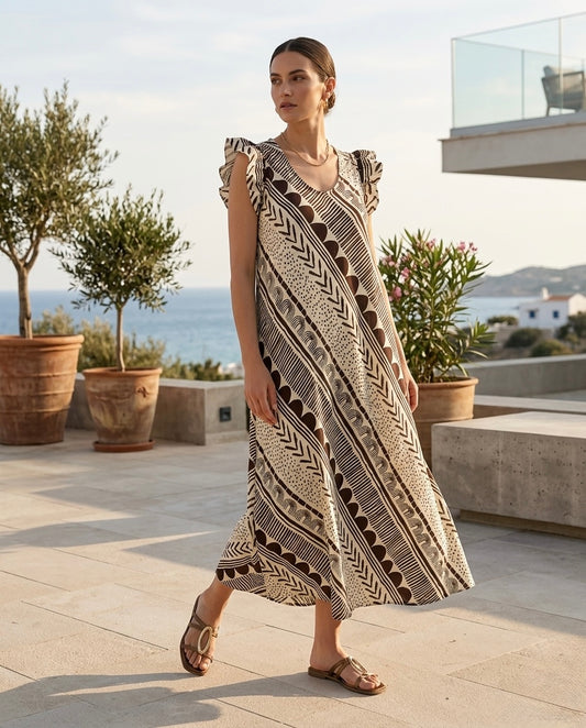 Vestido V Folho Estampado