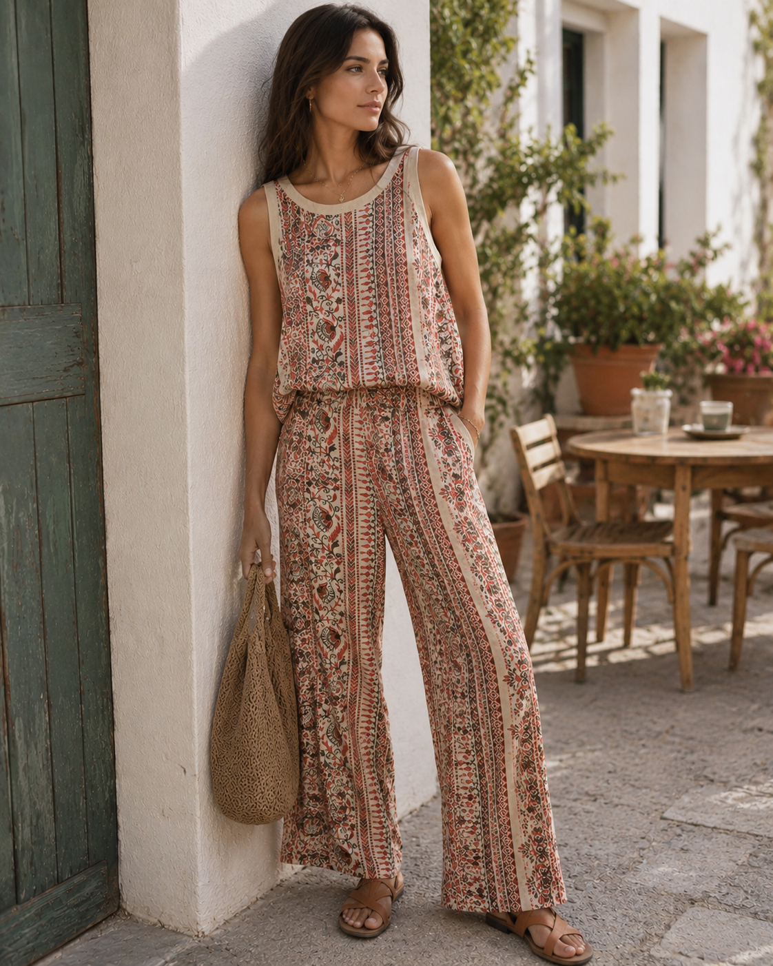 Conjunto Floral decote lurex