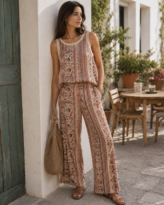 Conjunto Floral decote lurex