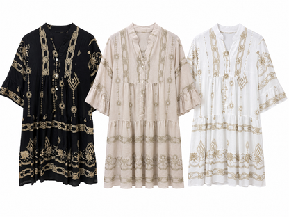 Vestido Boho com dourados