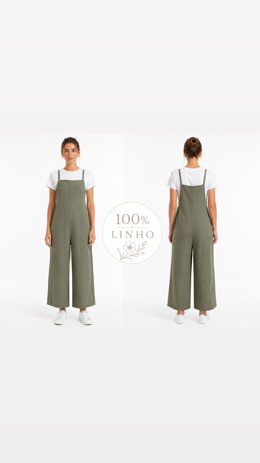 Jardineira Linho com Tshirt