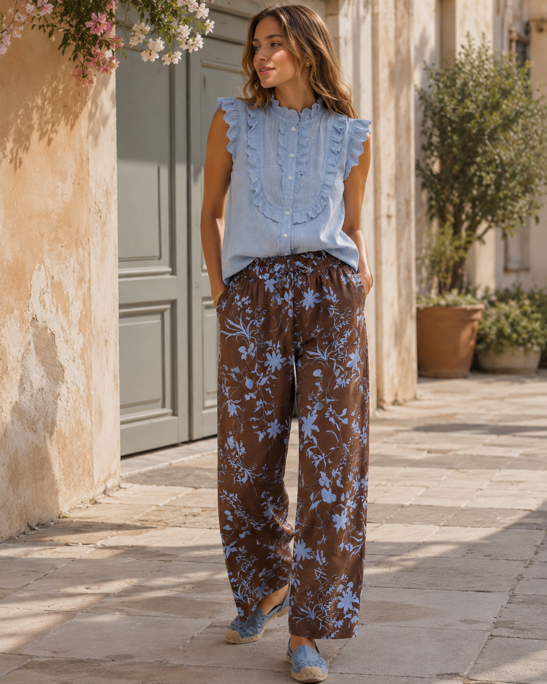 Calça cós folho flores