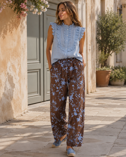 Calça cós folho flores