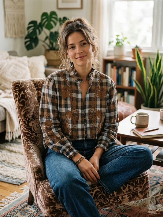 Camisa Xadrez Boho Com Bordados