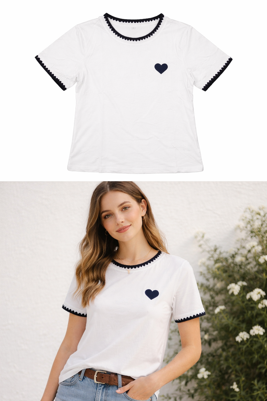 Camiseta corazón con ribete