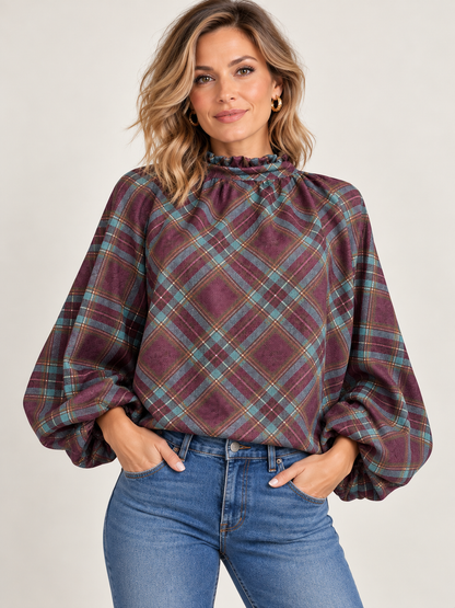 Poncho Xadrez Veludo Tufada