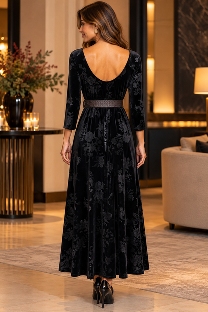Vestido Veludo Gravado Comprido