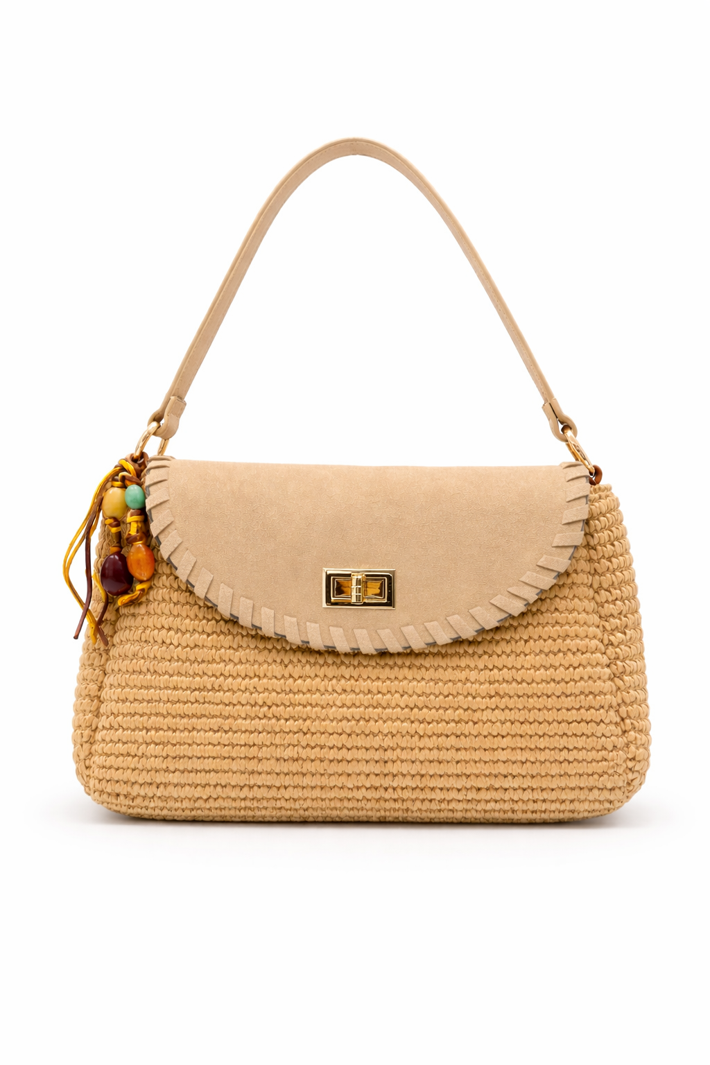 Bolso de rafia pala con pespunte