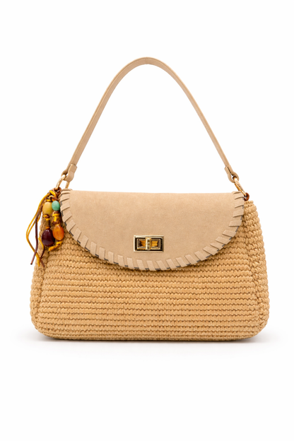 Bolso de rafia pala con pespunte