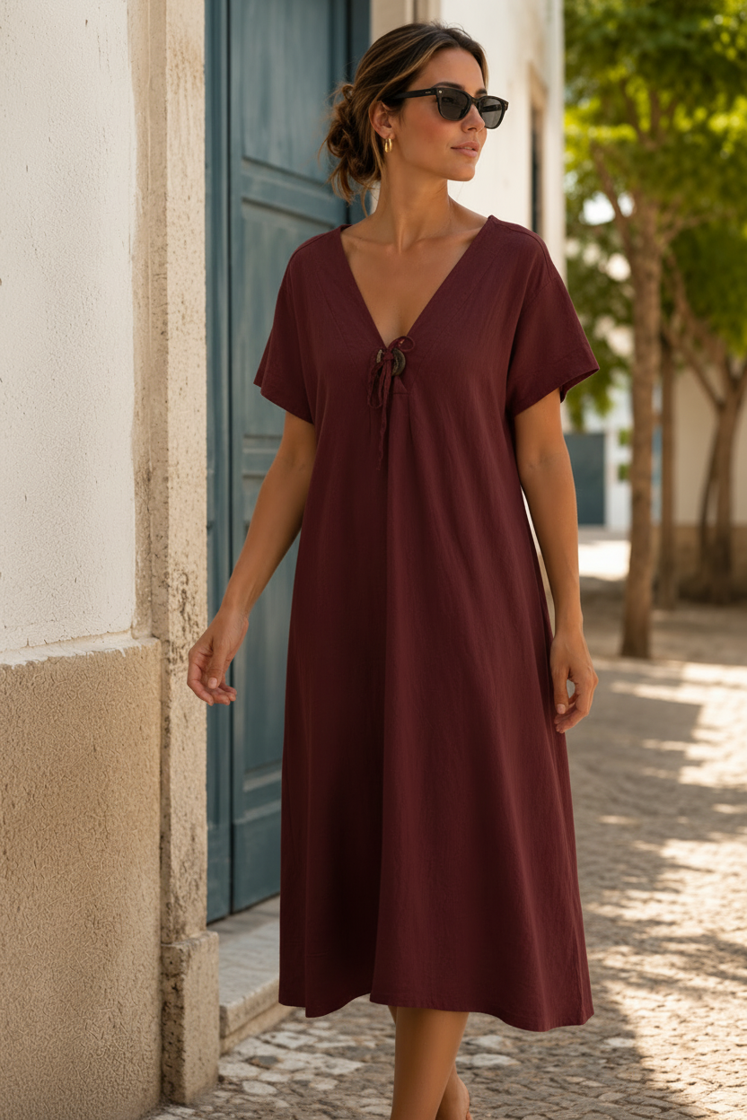 Vestido Lolla com Botão e Atilho