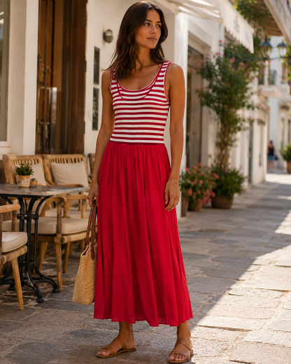 Vestido Mix Riscas saia lisa com bolso