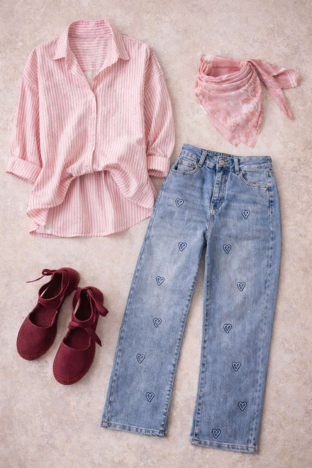 Pantalón vaquero con brillo y corazones