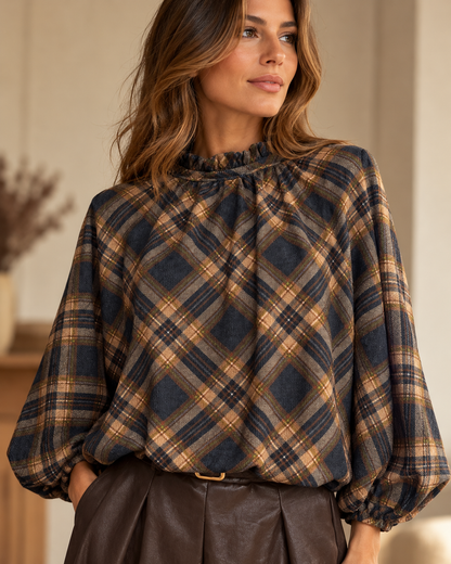 Poncho Xadrez Veludo Tufada