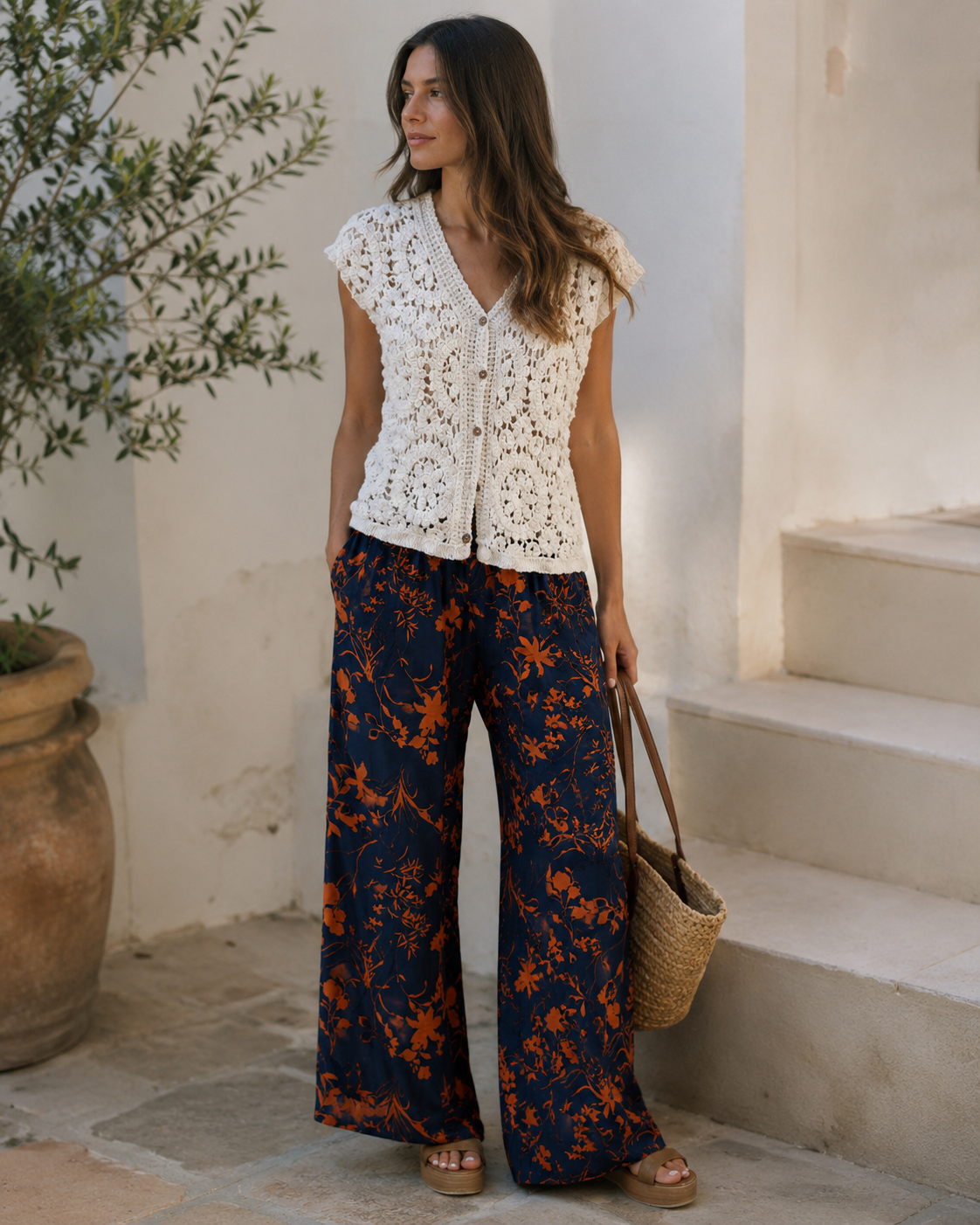 Calça cós folho flores