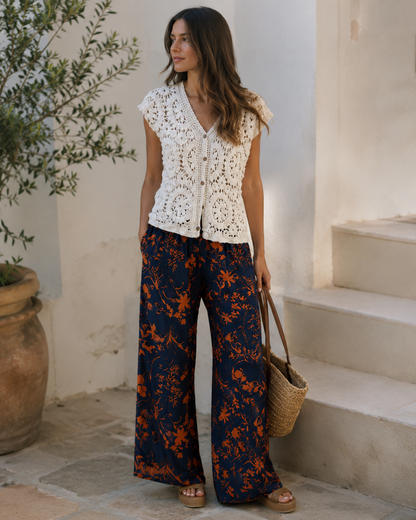 Calça cós folho flores