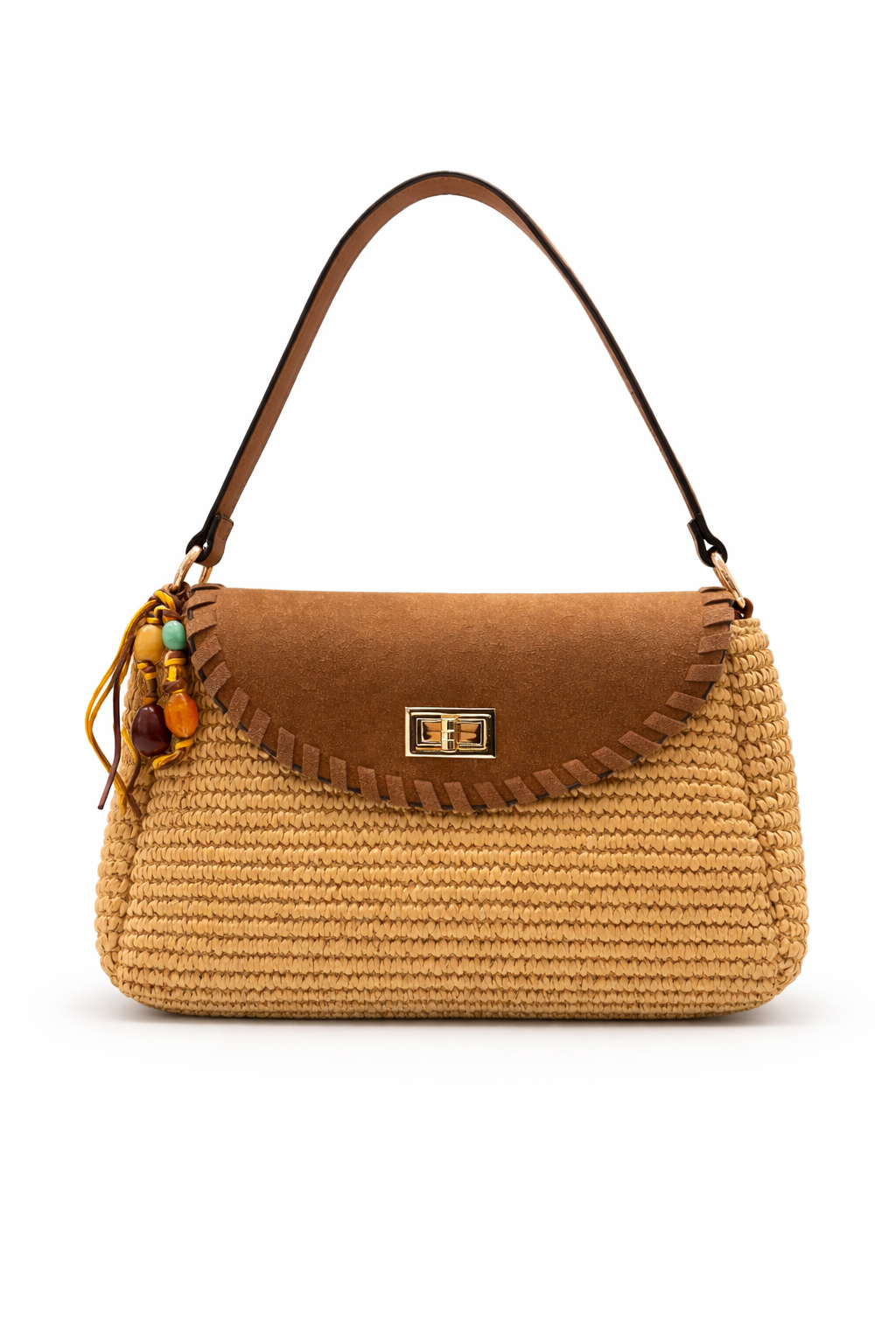 Bolso de rafia pala con pespunte