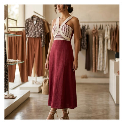 Vestido Largo con Punto Trenzado