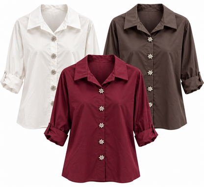 Camisa Popeline Botão Flor Brilho