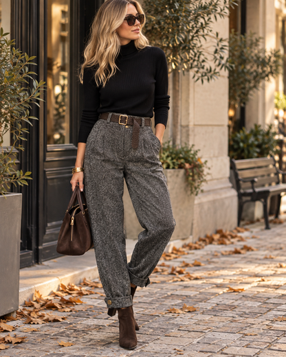 Calça Tweed com Botão Perna