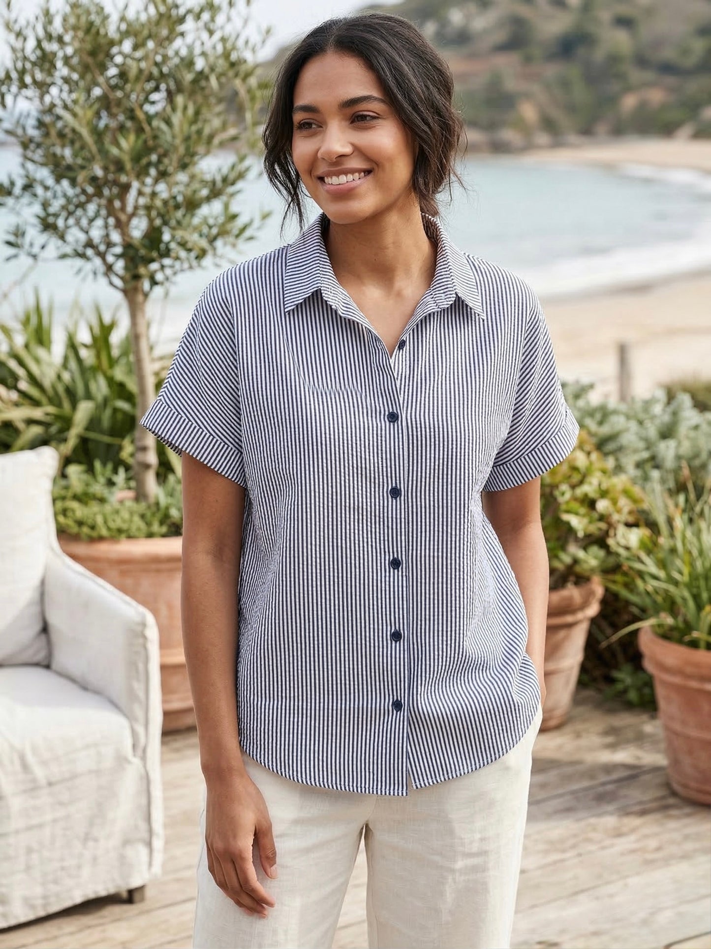 Camisa Rayas Manga Corta