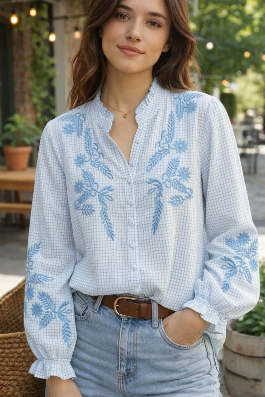 Camisa a cuadros con bordado