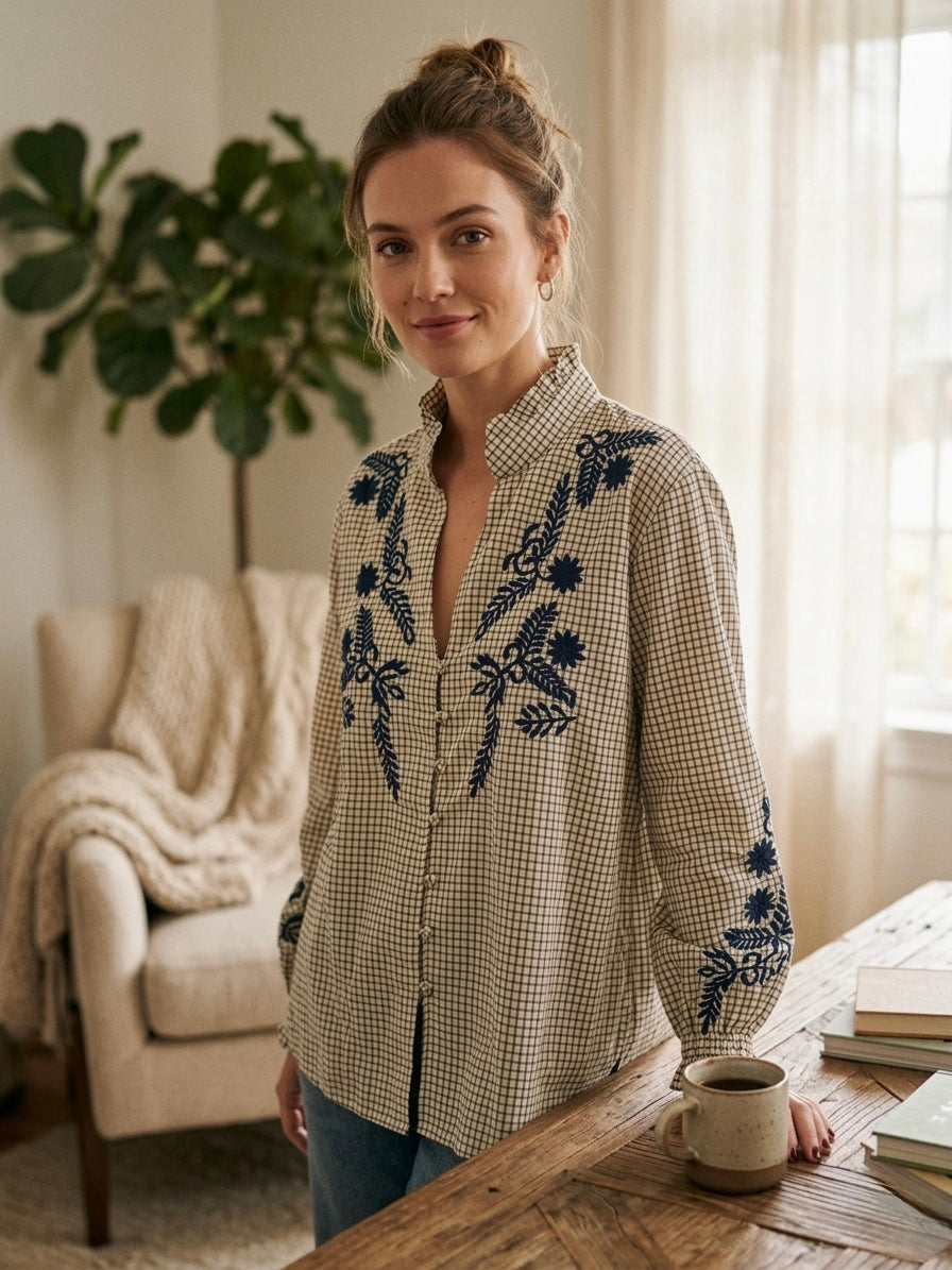 Camisa a cuadros con bordado