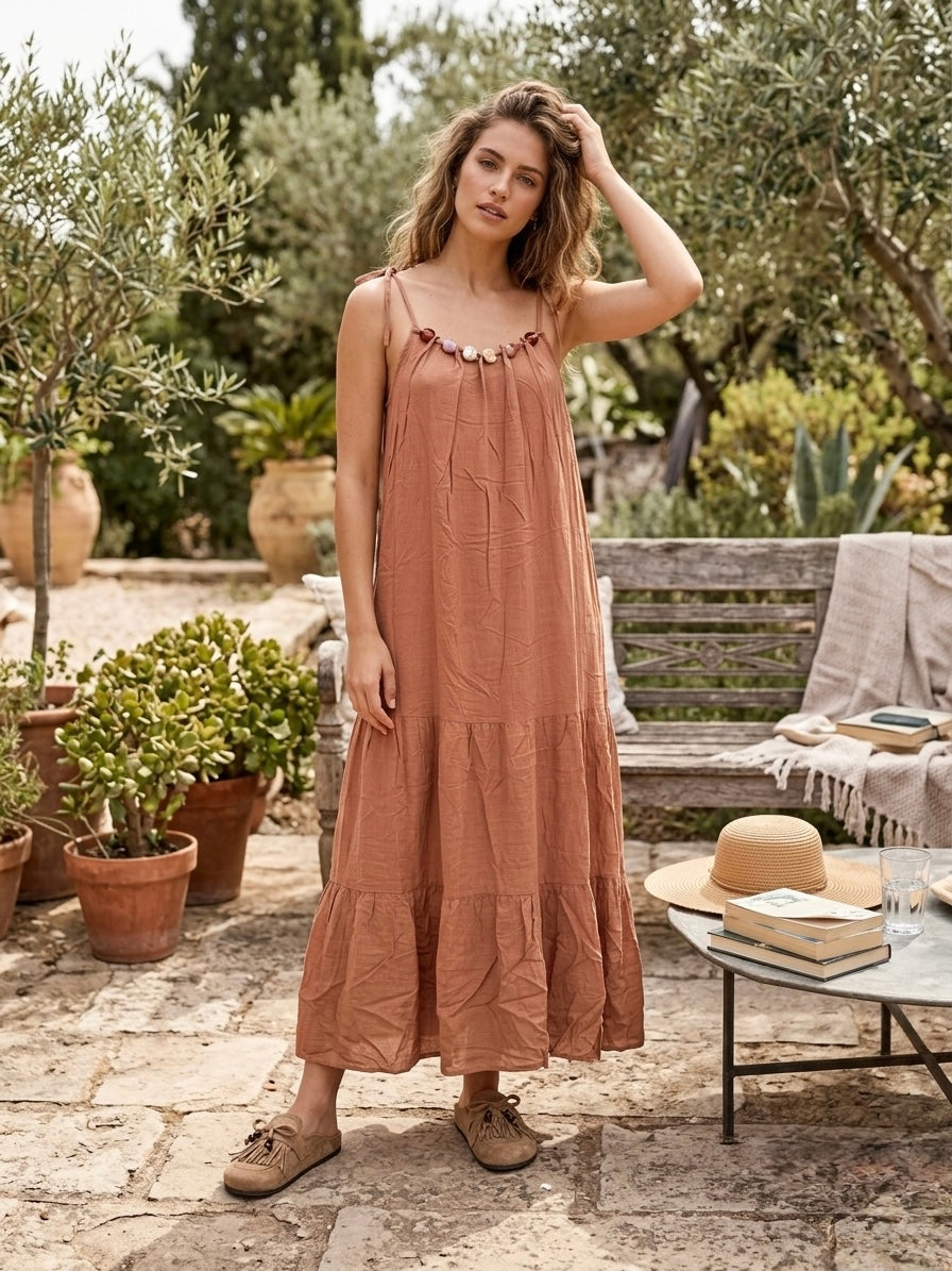 Vestido Liso Aplic Conchas