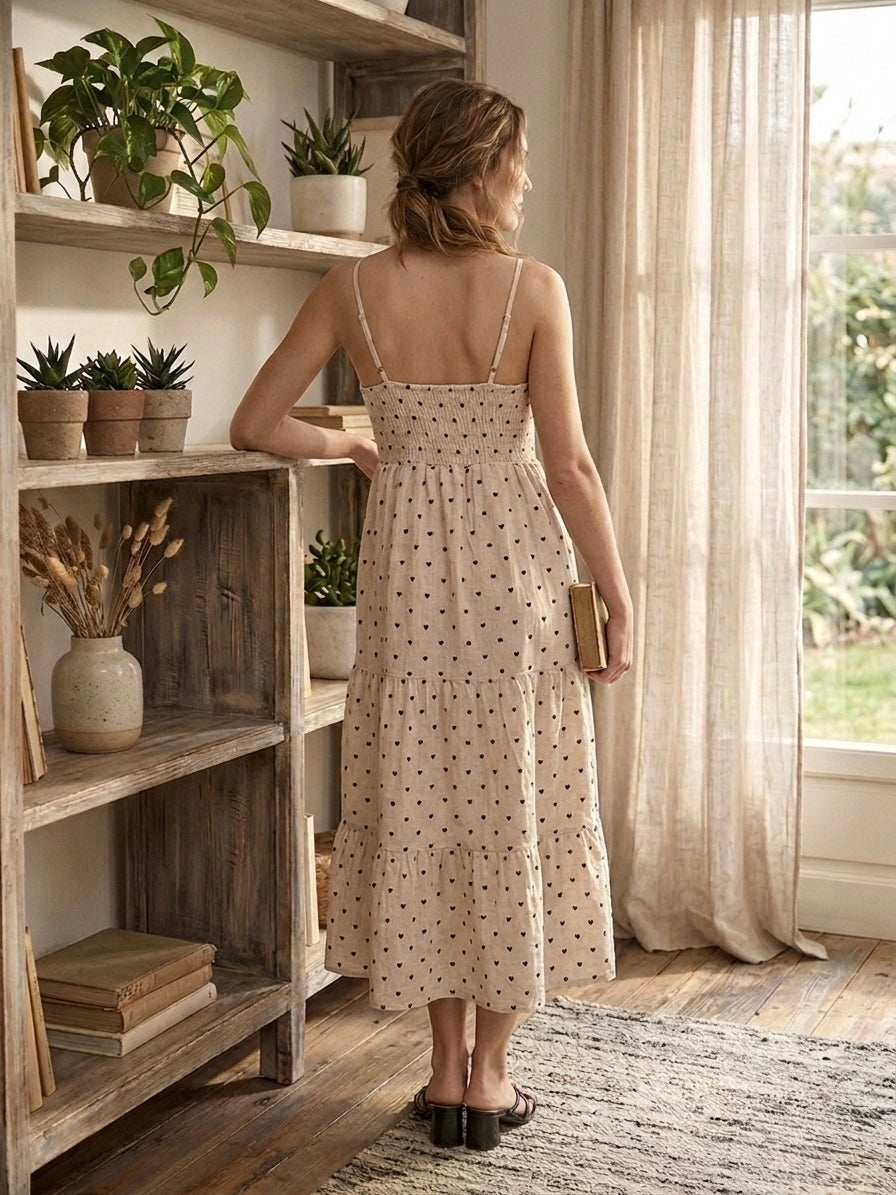 Vestido Linho Comprido Corações