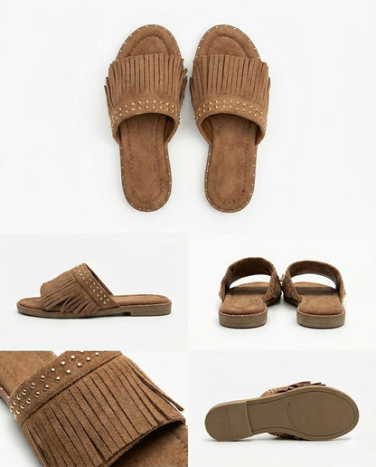 Sandalia franjas com tachas