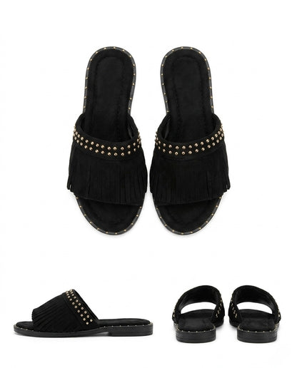 Sandalia franjas com tachas