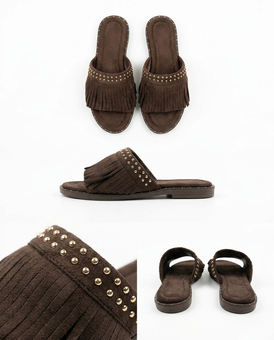 Sandalia franjas com tachas