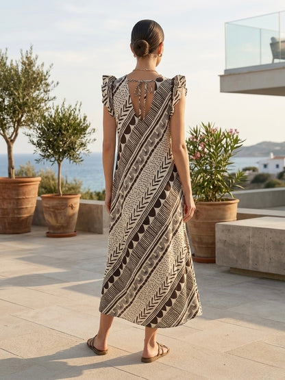 Vestido V Folho Estampado