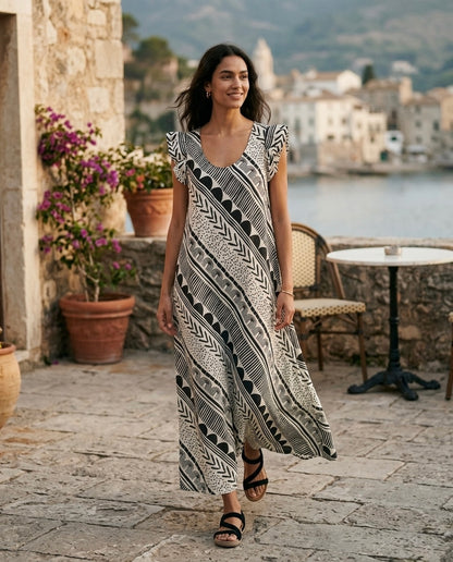 Vestido V Folho Estampado
